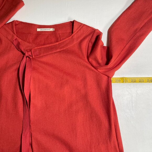 Decoster‎ Shift Dress Womens Small Red Tie Neck 3/4 Sleeve Artsy A-Line - Picture 13 of 14